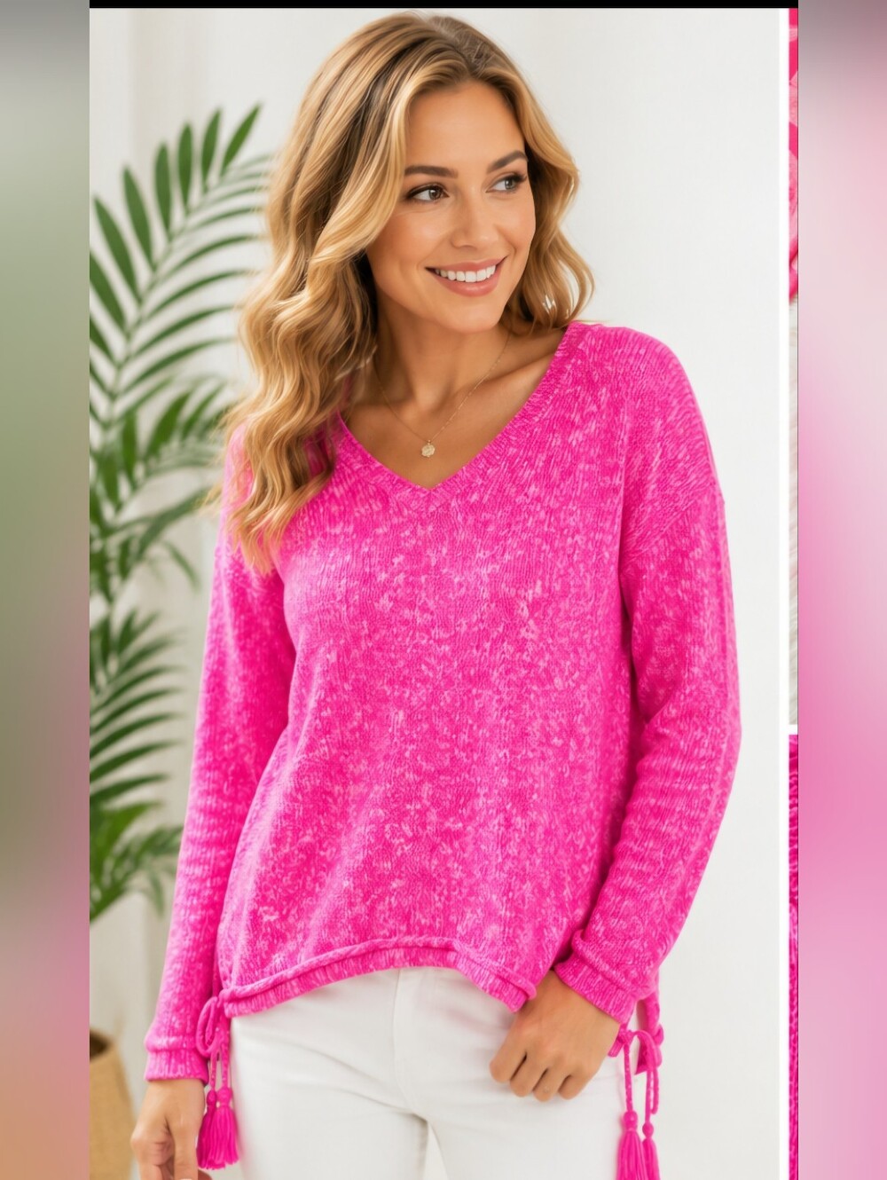 Lilly Pulitzer Pink V-Neck Knit Sweater with Tassels